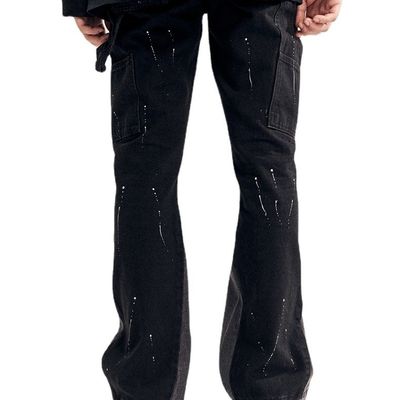 High Street Men's Straight Jeans with Printed Design and Slight Flare in Dark Wash
