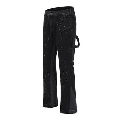 High Street Men's Straight Jeans with Printed Design and Slight Flare in Dark Wash