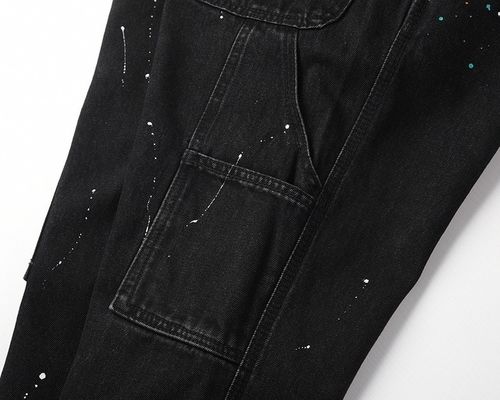 High Street Men's Straight Jeans with Printed Design and Slight Flare in Dark Wash