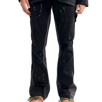 High Street Men's Straight Jeans with Printed Design and Slight Flare in Dark Wash