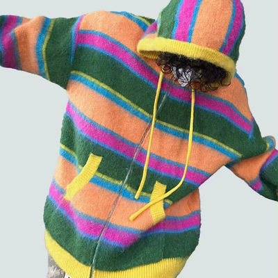 Design Men's Casual Striped Zip-up Hooded Knitted Cardigan Sweater by XMAMLON RTS