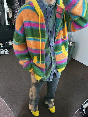 Design Men's Casual Striped Zip-up Hooded Knitted Cardigan Sweater by XMAMLON RTS