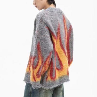 Computer Knitted Winter Flame Jacquard V-neck Men's Sweater for Casual Comfortability