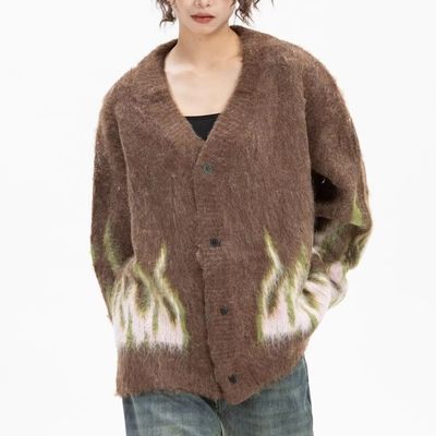 Computer Knitted Winter Flame Jacquard V-neck Men's Sweater for Casual Comfortability