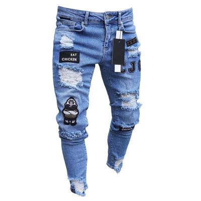 Custom Men's Skinny Jeans with Decoration Pockets No Printing Methods