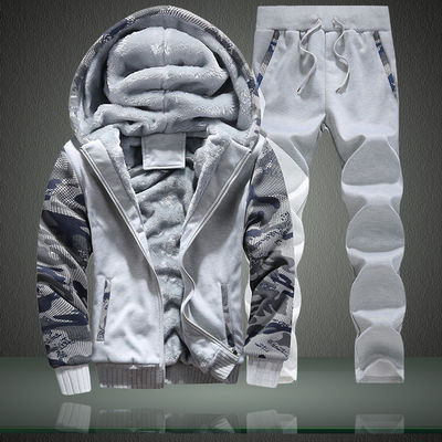 Knitted Fabric M-6XL Plush Sweatshirt Set Large Size Hooded Coat Cardigan for Men