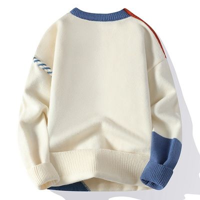Round Neck Autumn Winter Mens Christmas Sweaters Korean Streetwear Patchwork Pullover
