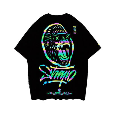 Custom Logo Hip Hop Style UV Reflective Fluorescence T-shirt Printing for Plus Size Men