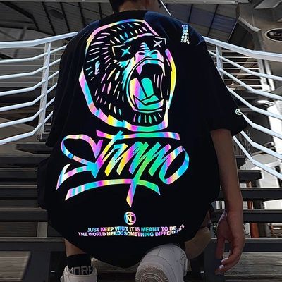 Custom Logo Hip Hop Style UV Reflective Fluorescence T-shirt Printing for Plus Size Men