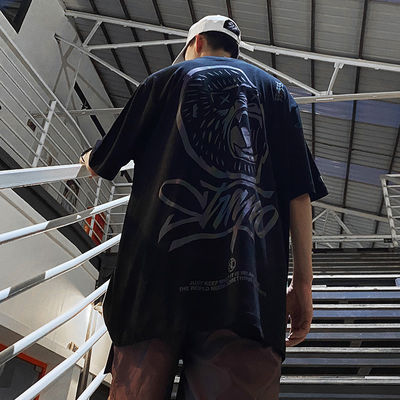 Custom Logo Hip Hop Style UV Reflective Fluorescence T-shirt Printing for Plus Size Men