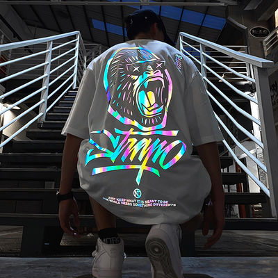Custom Logo Hip Hop Style UV Reflective Fluorescence T-shirt Printing for Plus Size Men