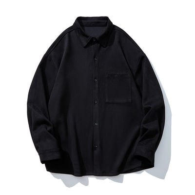 Men's Winter 2023 Suede Solid Color Long Sleeve Shirt with Pockets and Loose Fit Style