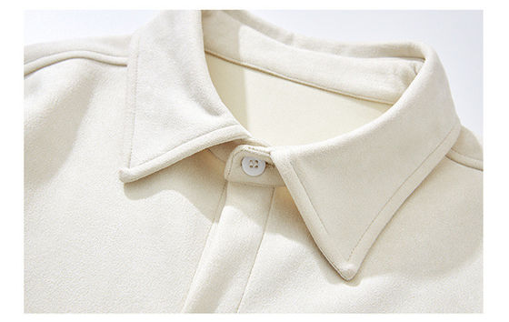 Men's Winter 2023 Suede Solid Color Long Sleeve Shirt with Pockets and Loose Fit Style
