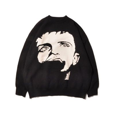 Standard Wool Autumn Pullover Men's Sweater Custom Jacquard Cartoon Pattern Knitted