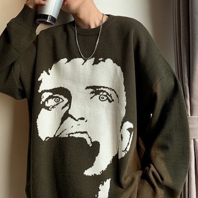 Standard Wool Autumn Pullover Men's Sweater Custom Jacquard Cartoon Pattern Knitted