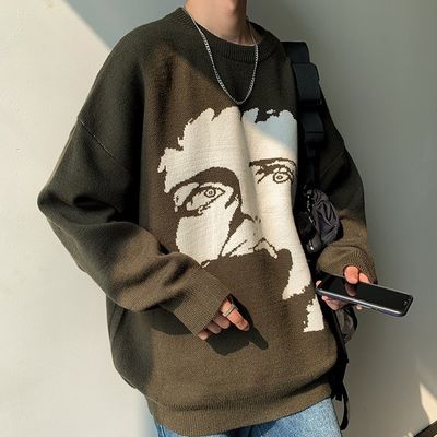 Standard Wool Autumn Pullover Men's Sweater Custom Jacquard Cartoon Pattern Knitted
