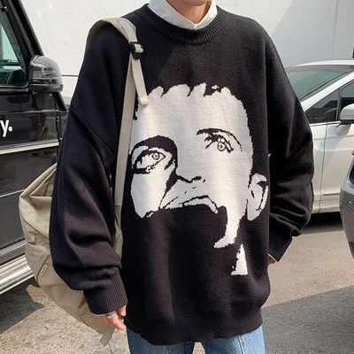 Standard Wool Autumn Pullover Men's Sweater Custom Jacquard Cartoon Pattern Knitted