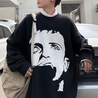 Standard Wool Autumn Pullover Men's Sweater Custom Jacquard Cartoon Pattern Knitted