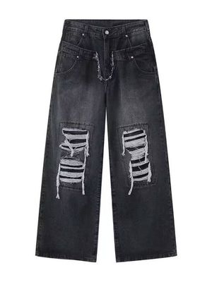 Men's Hip Hop Double Waisted Stacked Denim Jeans Trousers  In-Stock Items
