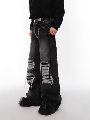 Men's Hip Hop Double Waisted Stacked Denim Jeans Trousers  In-Stock Items