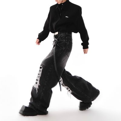 Men's Hip Hop Double Waisted Stacked Denim Jeans Trousers  In-Stock Items