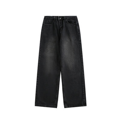 Mid Waist Type Men's Denim Trousers Custom Washed Straight Jeans with Light Plaid Print