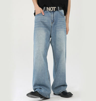 woven Polyester/Cotton Men's Straight Blue Jeans with Digital printing
