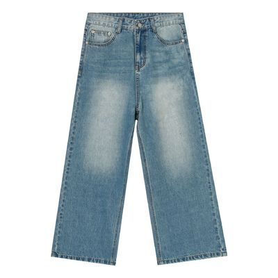 woven Polyester/Cotton Men's Straight Blue Jeans with Digital printing