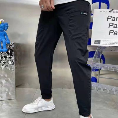 Flat Front Style Mens Cargo Pants InStock with Custom Buttons Loose Fitness Joggers