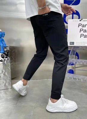 Flat Front Style Mens Cargo Pants InStock with Custom Buttons Loose Fitness Joggers