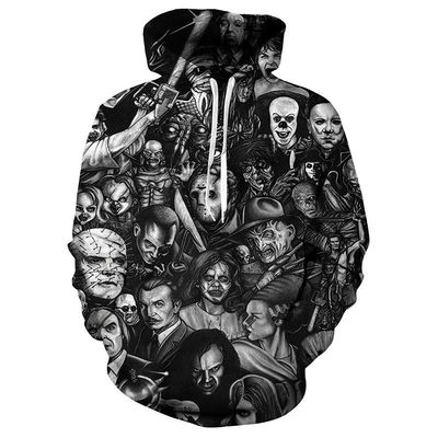 2023 Autumn/Winter Men's Hooded Hoodie with 3D Halloween Print in Polyester/Cotton Blend