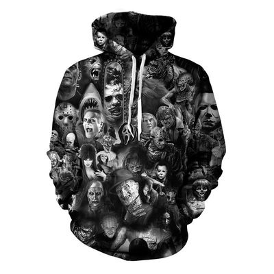 2023 Autumn/Winter Men's Hooded Hoodie with 3D Halloween Print in Polyester/Cotton Blend