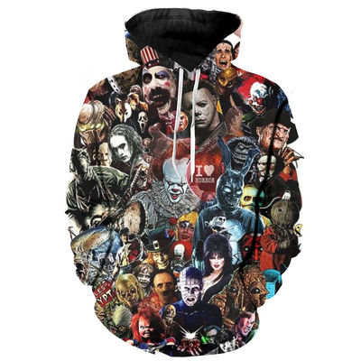 2023 Autumn/Winter Men's Hooded Hoodie with 3D Halloween Print in Polyester/Cotton Blend