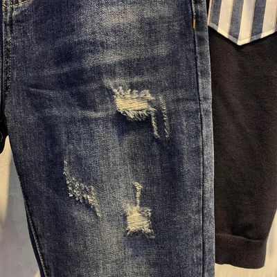 Mid Waist XMAMLON Men's Hip Hop Streetwear Skinny Ripped Damage Jeans Pants Trousers