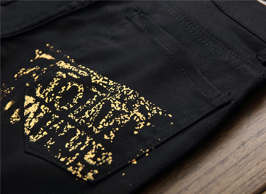 Winter Logo Pattern Digital Printing Mens Jeans Night Club Black White Designer Jeans Men