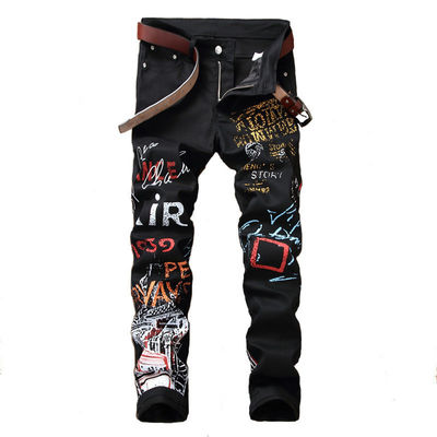 Winter Logo Pattern Digital Printing Mens Jeans Night Club Black White Designer Jeans Men