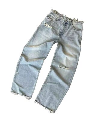 Custom Wide Leg Pants Mid Waist Denim Baggy Tears Jeans Women Plus Size Men's Trousers