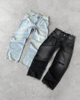 Custom Wide Leg Pants Mid Waist Denim Baggy Tears Jeans Women Plus Size Men's Trousers