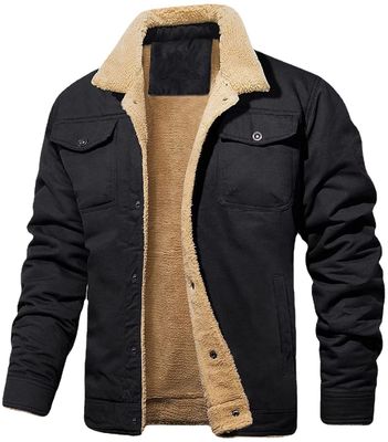 NO Seamless Fusing Men's Winter Coat with Cotton Fleece Cargo and Print Pattern