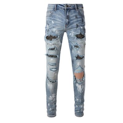 Rhinestone Denim Fashion Crystals Rivets Bootcut Jeans with Washable Material