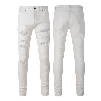 Cotton Denim Stretch Skinny Sustainable Print Men's Straight Pencil Jeans
