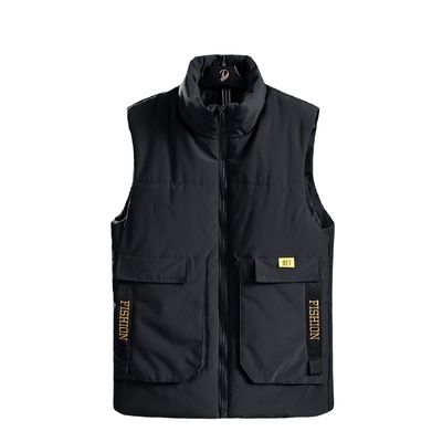 Men's Thickened Cotton Vest with Jacquard Pattern Regular Length No Hooded Winter 2024