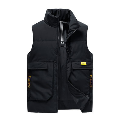 Men's Thickened Cotton Vest with Jacquard Pattern Regular Length No Hooded Winter 2024