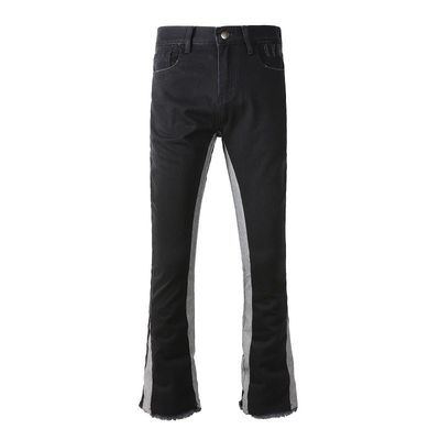 Men's Trousers Patched Stretch Denim Flared Jeans with Slim Fit and Distressed Finish