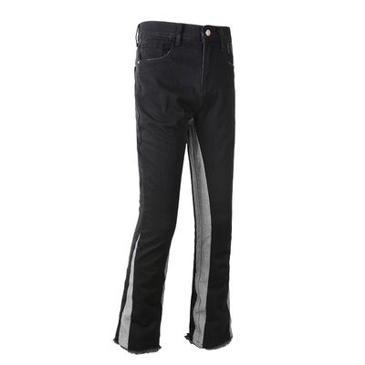 Men's Trousers Patched Stretch Denim Flared Jeans with Slim Fit and Distressed Finish
