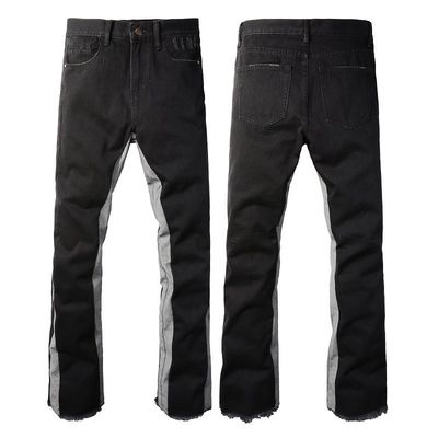 Men's Trousers Patched Stretch Denim Flared Jeans with Slim Fit and Distressed Finish