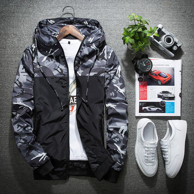 Loose Fit Men's Slim Coat with Camouflage Pattern and Raccoon Decoration