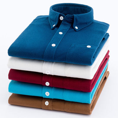 NO Needle Detection Woven Shirts for Men M-5XL Long Sleeve Plain Dyed Polos Corduroy