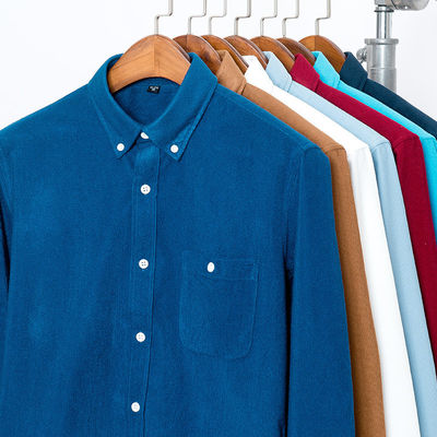 NO Needle Detection Woven Shirts for Men M-5XL Long Sleeve Plain Dyed Polos Corduroy
