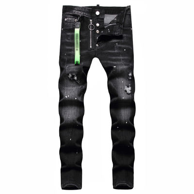 Color Blocking Print Pattern Men's Denim Jeans for Custom Logo and Hand Drawn Design